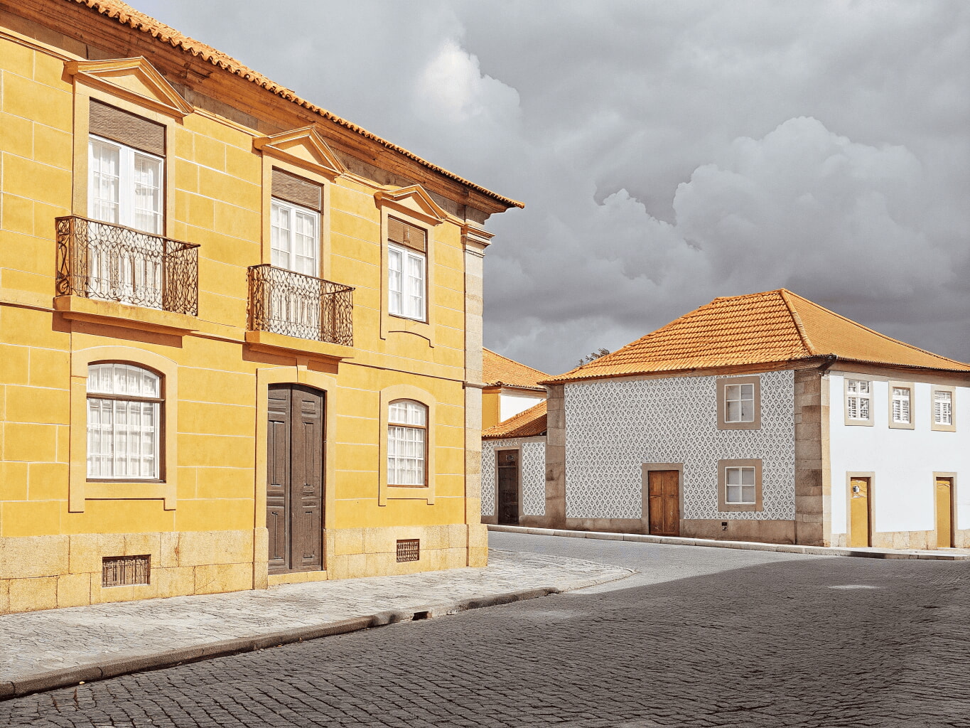Quiet Portuguese street with traditional houses