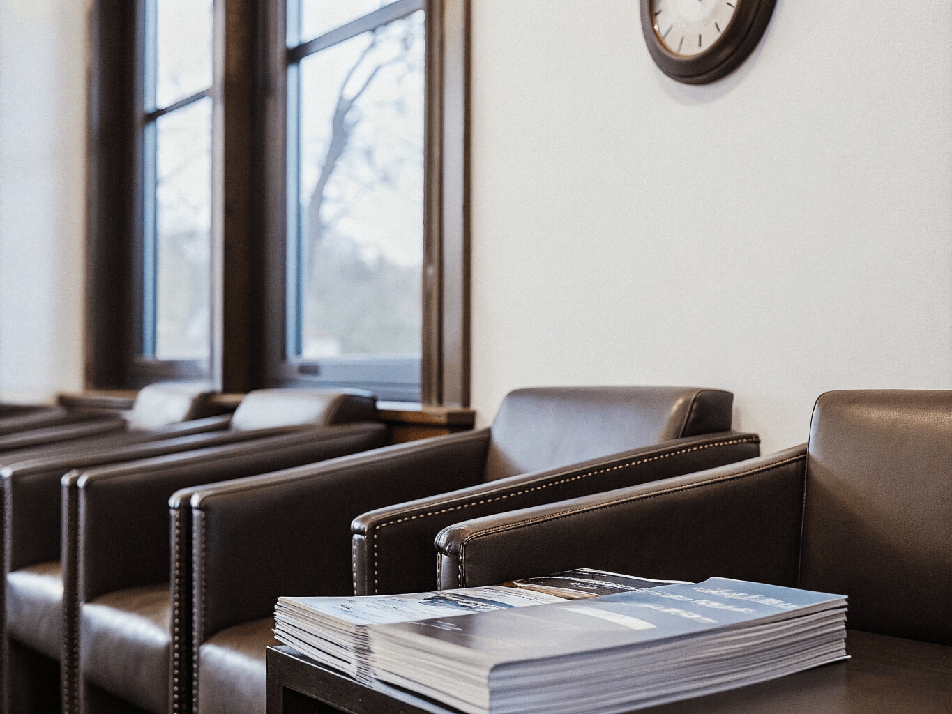 Waiting area with leather chairs